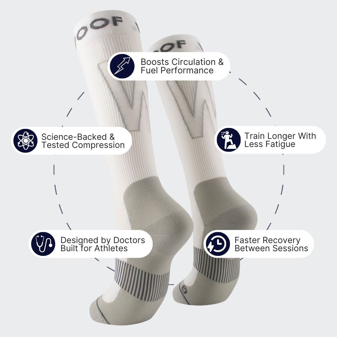 Performance Compression Socks, White and Grey