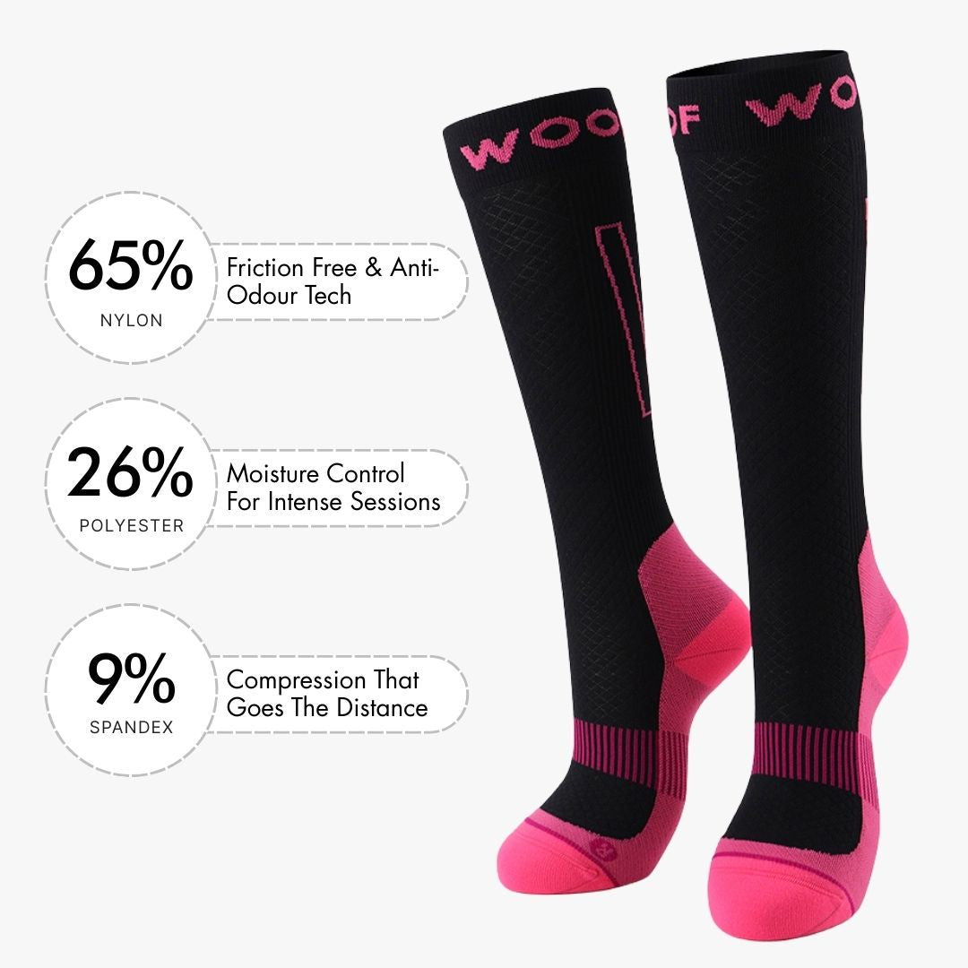 Performance Compression Socks, Black and Fluro Pink